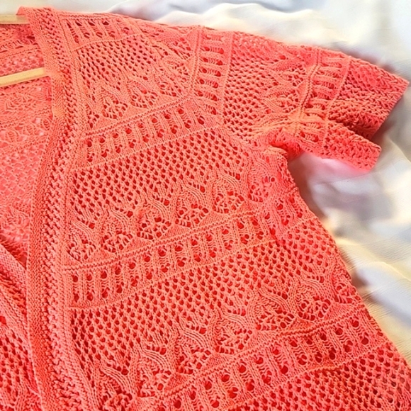 Christopher & Banks Salmon Open Front Short Sleeve Sweater, Size: XL - Picture 4 of 9